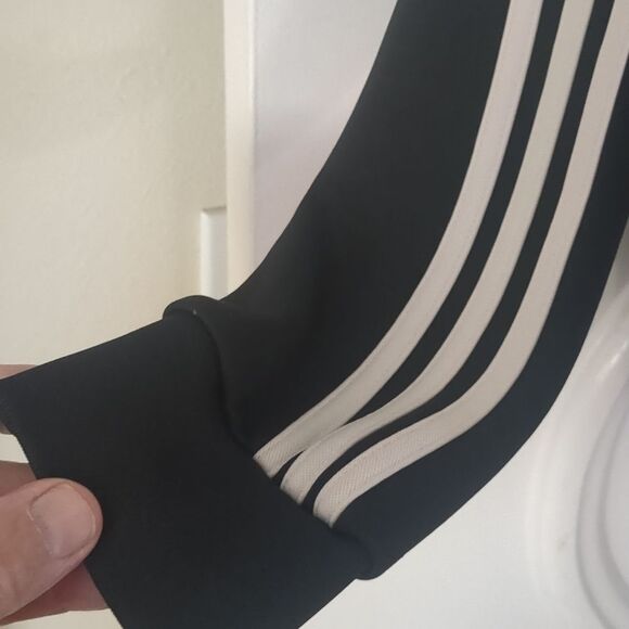 Adidas Black 3 Stripe Track Jacket Small Full Zip Front 2 Pockets Light Unisex - Picture 8 of 11